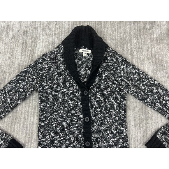 Cherokee Sweater Girls‎ Medium 7/8 White Black Long Sleeve Knit Button - Picture 2 of 11